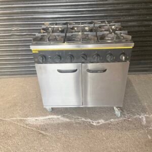 Used Buffalo Natural Gas 6 Burner Cooker Oven Range On Castors